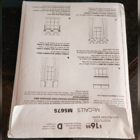 Custom window treatment "Home Dec in a Sec" McCalls sewing patterns #M5675, NEW! - Picture 14 of 14
